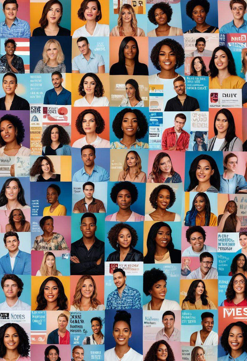 A collage of diverse transgender individuals expressing their stories through various media forms like news articles, social media posts, and lifestyle blogs. The background should feature elements symbolizing modern media, such as film reels and smartphones. Vibrant colors to evoke a sense of empowerment and inclusion. Each individual should showcase unique styles reflecting their identities. super-realistic. bright and uplifting tones. 3D.
